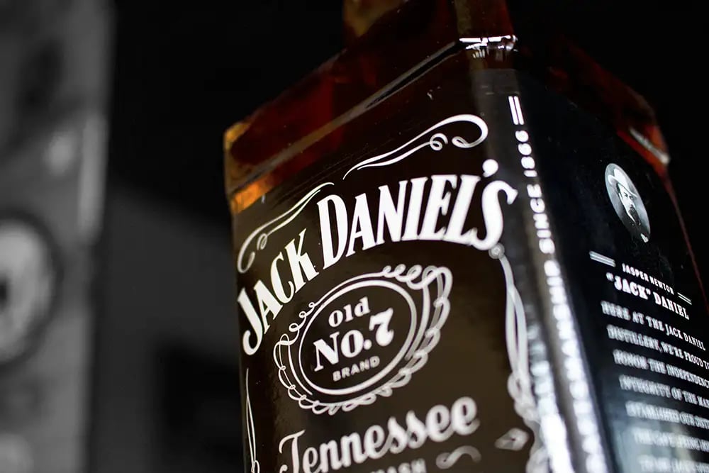 A photo of a bottle of Jack Daniel's whiskey in perspective view