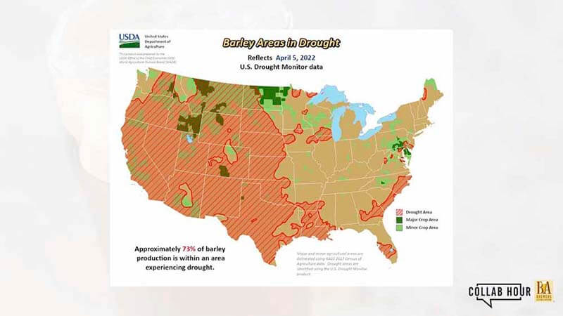 A map showing barley areas of growth in drought locations