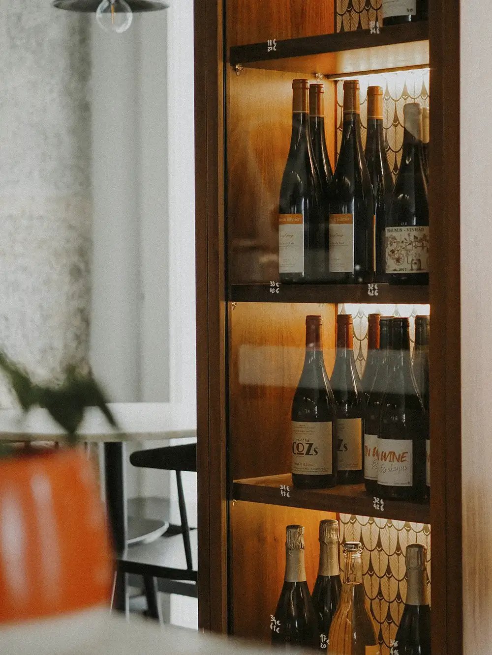 A wine cabinet at a restaurant