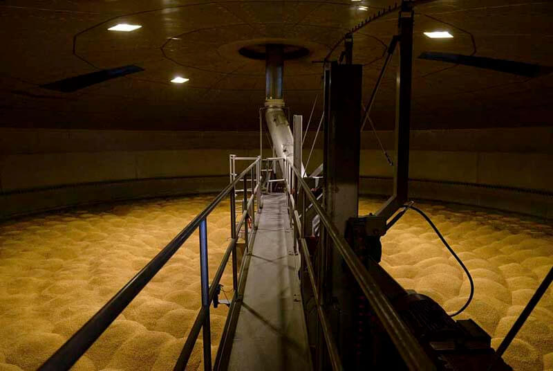 Barley in a tank during a stage of the malting process at the Boortmalt production facilities in Antwerp