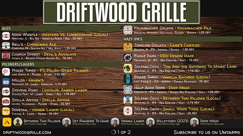 Driftwood Grille - Digital menu using Untappd for Business
