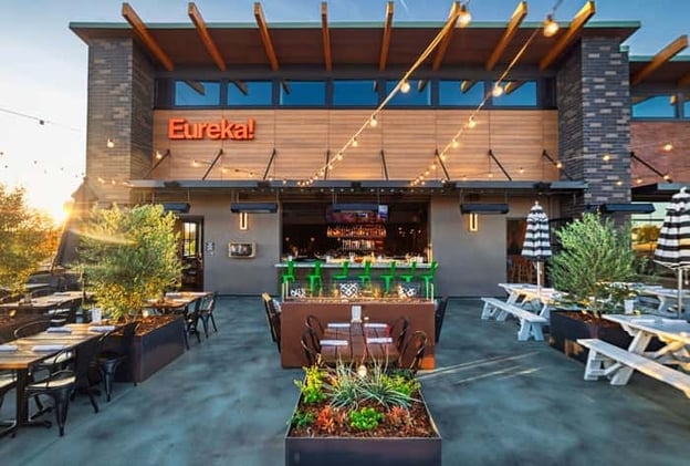 Exterior and outdoor seating during daytime at Eureka! Restaurant
