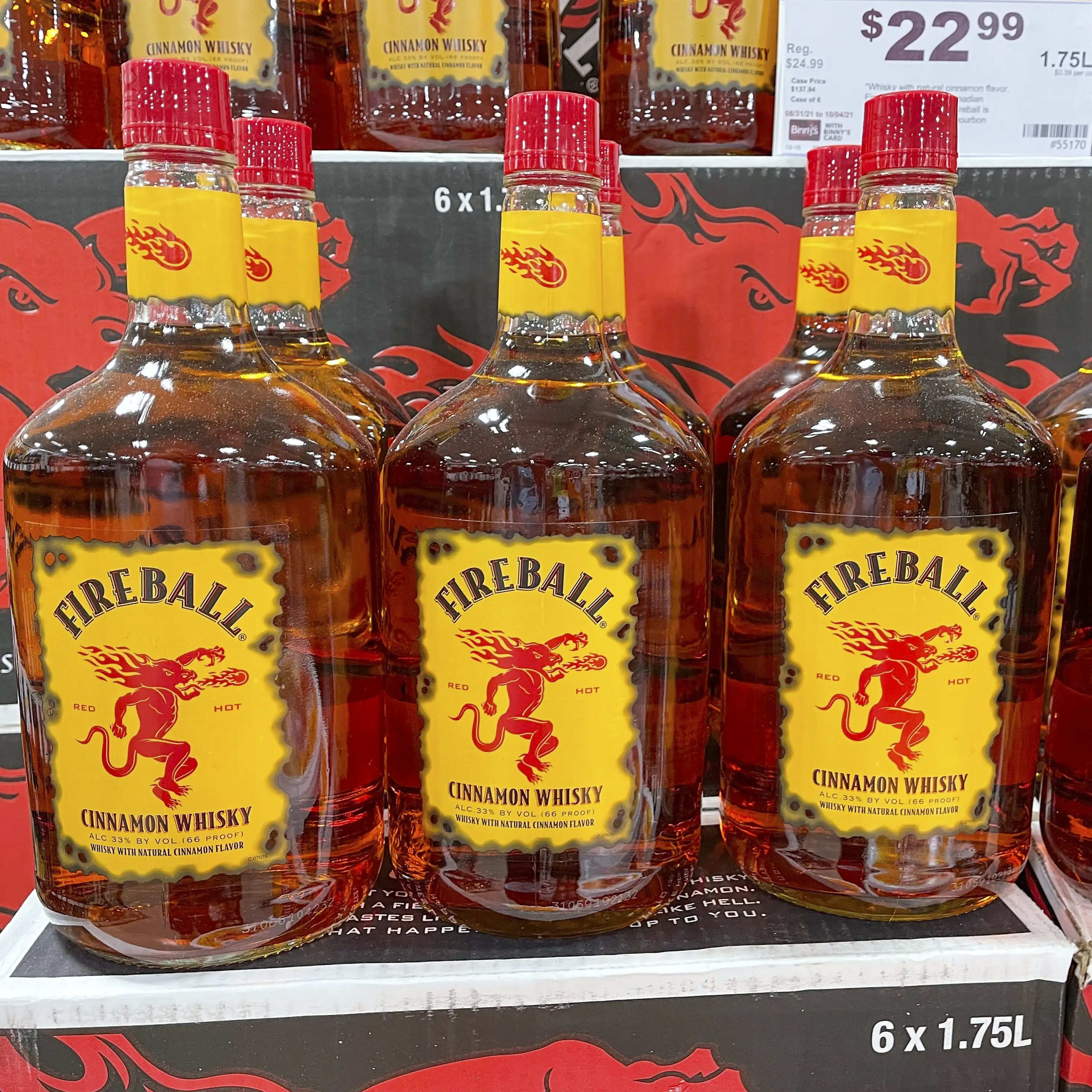 Fireball liter bottles on a store shelf