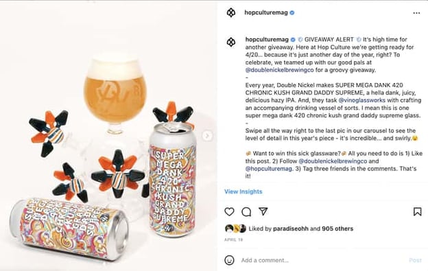 A HopCulture Instagram post featuring a product giveaway