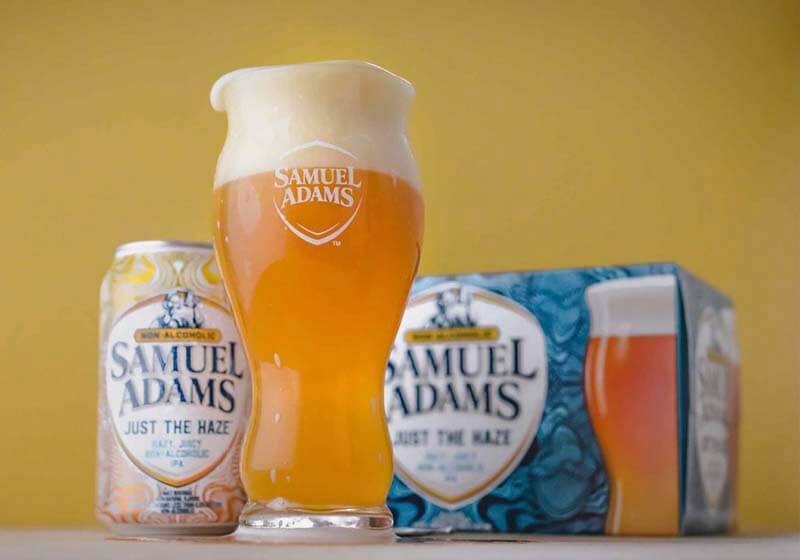 Promotional photo of Just The Haze non-alcoholic beer from Samuel Adams and the Boston Beer Company