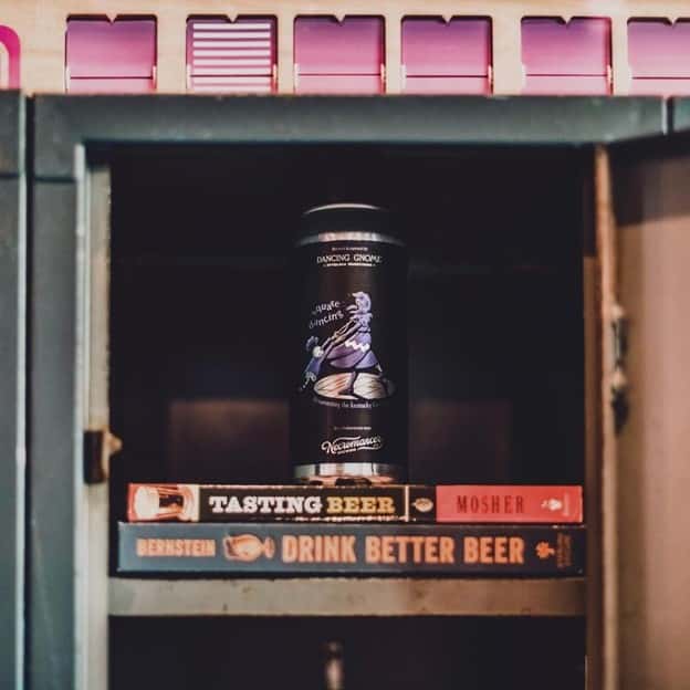 Can of Necromancer craft beer in a locker