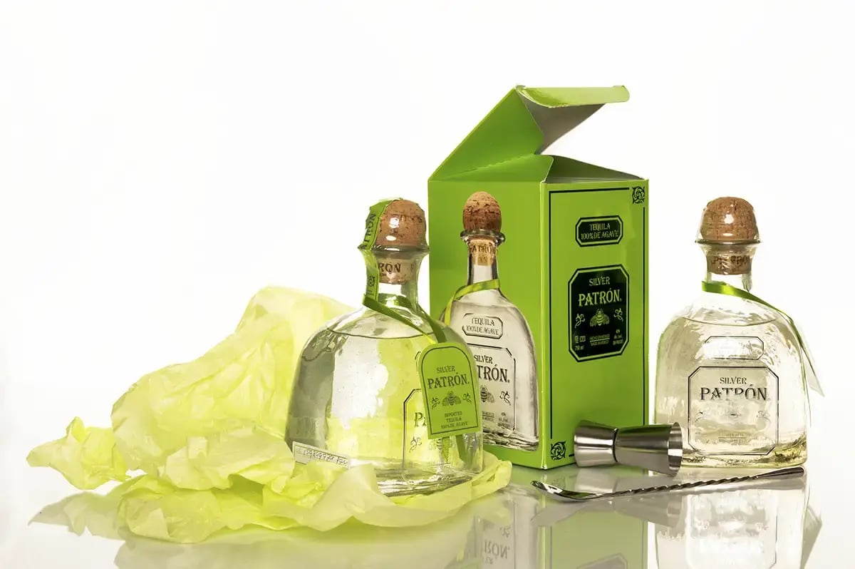 A promotional photo for Patron Silver tequila