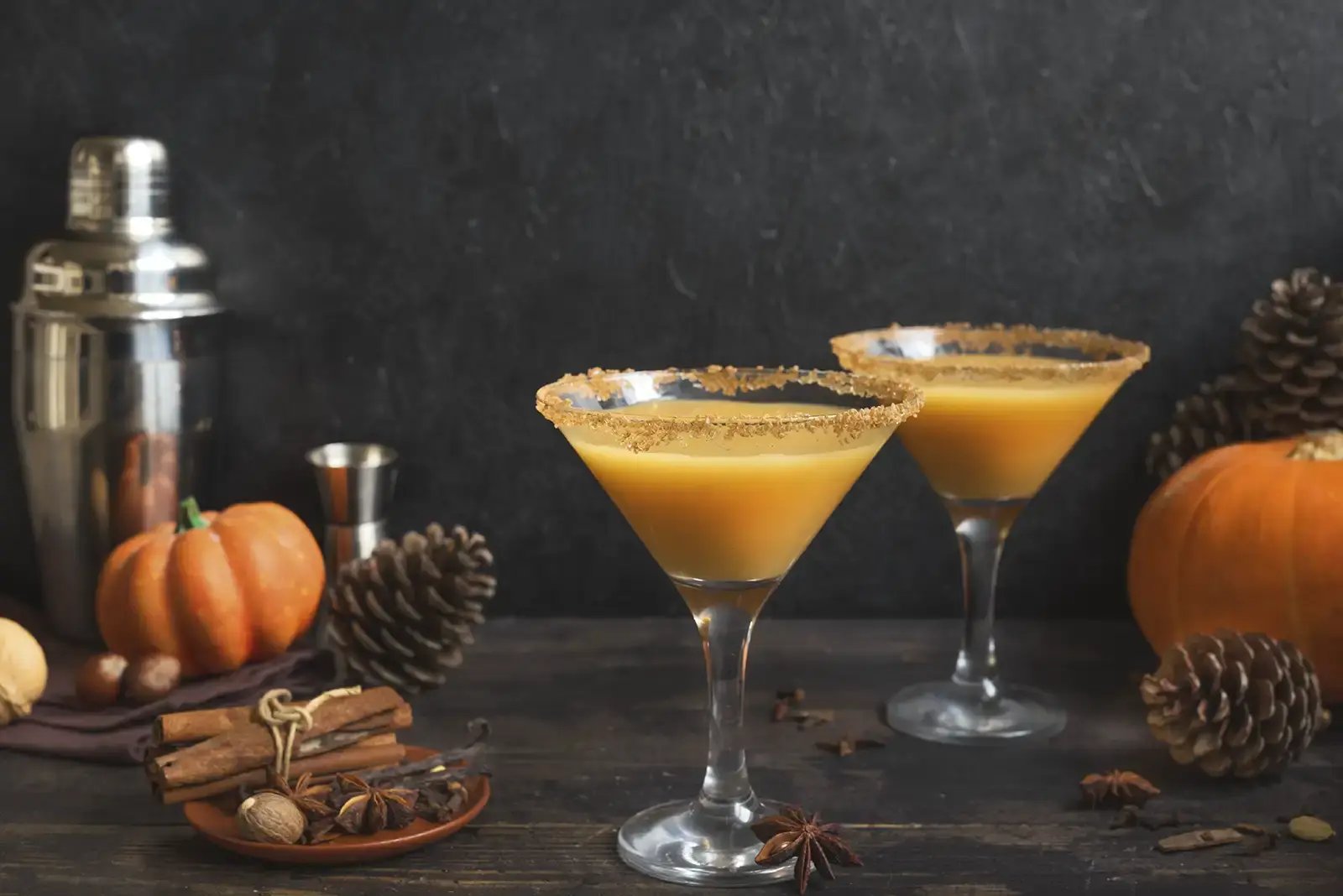 A seasonal bourbon pumpkin martini cocktail