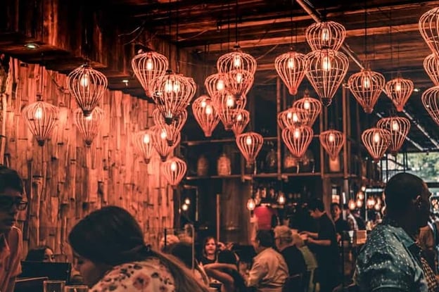 Trendy suspended lighting in a bar