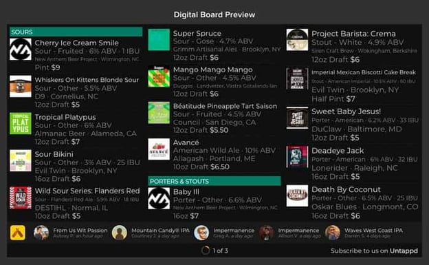 Digital beer menu board from Untappd for Business