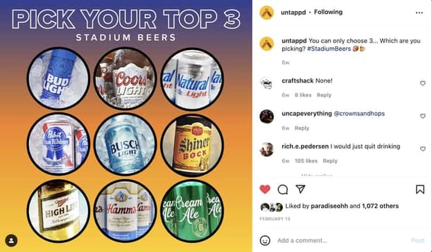 Instagram post from Untappd asking users to choose favorite stadium beers