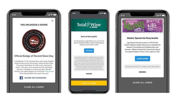 Examples of promotions displayed in the Untappd app from Untappd for Business