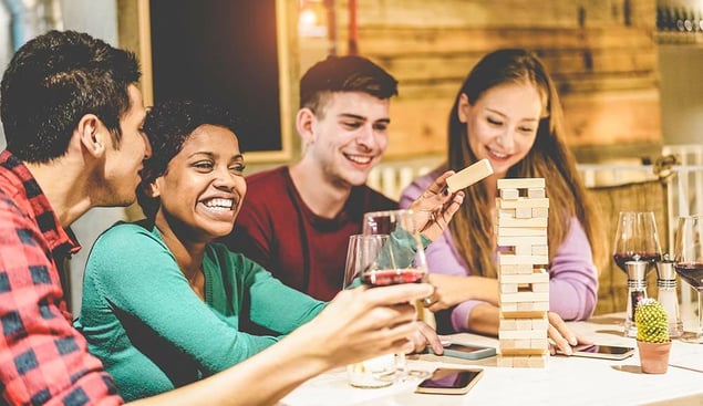 Drinking wine and playing Jenga